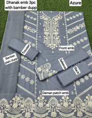 Dhanak Embroidered 3-Piece Suit with Bamber Embroidered Dupatta