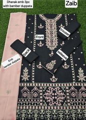 Dhanak Embroidered 3-Piece Suit with Bamber Embroidered Dupatta